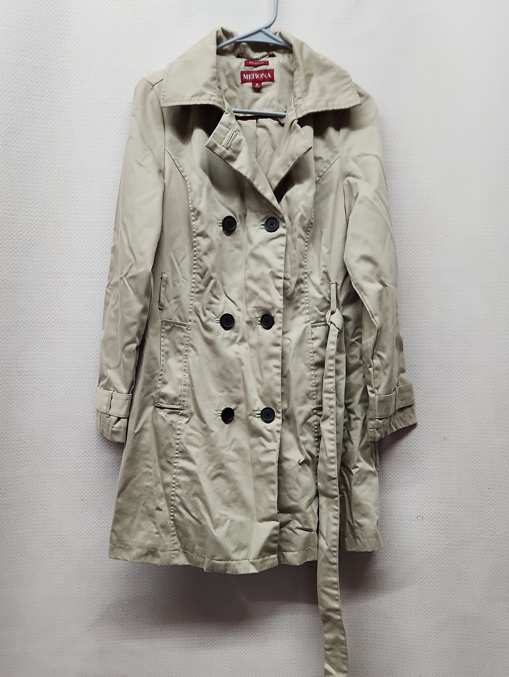 Merona Light Beige Double-Breasted Trench with Waist Tie